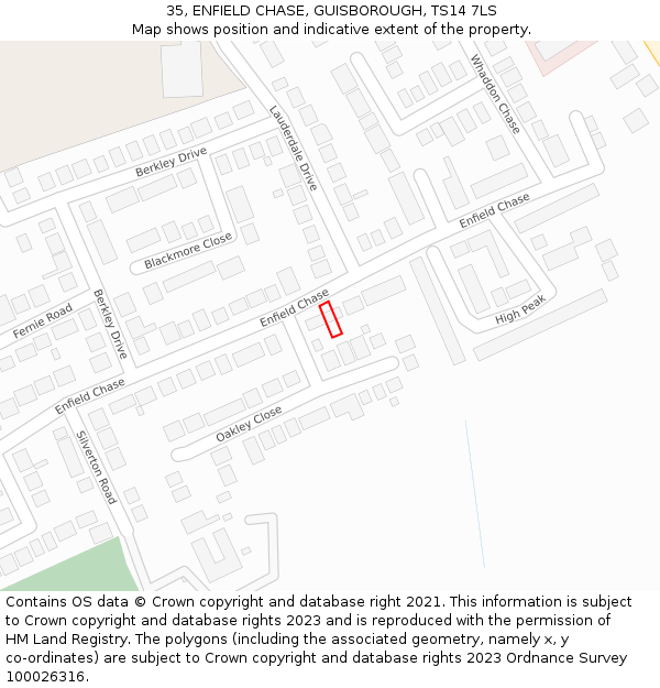 35, ENFIELD CHASE, GUISBOROUGH, TS14 7LS: Location map and indicative extent of plot