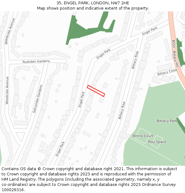 35, ENGEL PARK, LONDON, NW7 2HE: Location map and indicative extent of plot