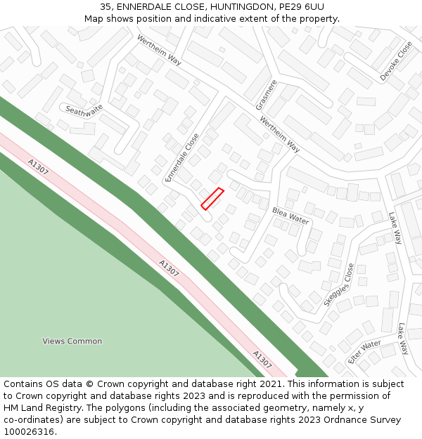 35, ENNERDALE CLOSE, HUNTINGDON, PE29 6UU: Location map and indicative extent of plot