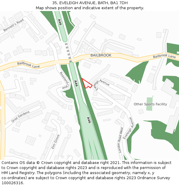 35, EVELEIGH AVENUE, BATH, BA1 7DH: Location map and indicative extent of plot