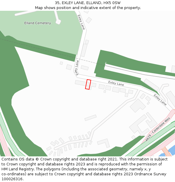 35, EXLEY LANE, ELLAND, HX5 0SW: Location map and indicative extent of plot