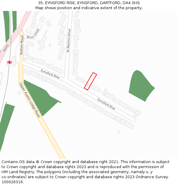 35, EYNSFORD RISE, EYNSFORD, DARTFORD, DA4 0HS: Location map and indicative extent of plot