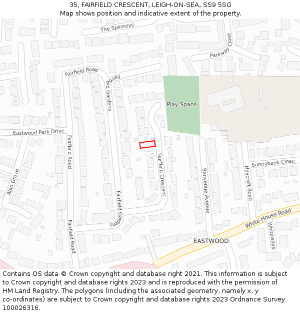 35, FAIRFIELD CRESCENT, LEIGH-ON-SEA, SS9 5SG: Location map and indicative extent of plot