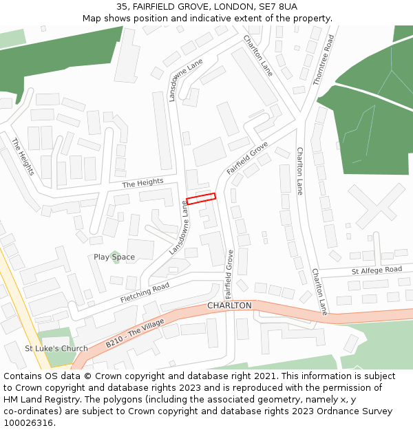 35, FAIRFIELD GROVE, LONDON, SE7 8UA: Location map and indicative extent of plot