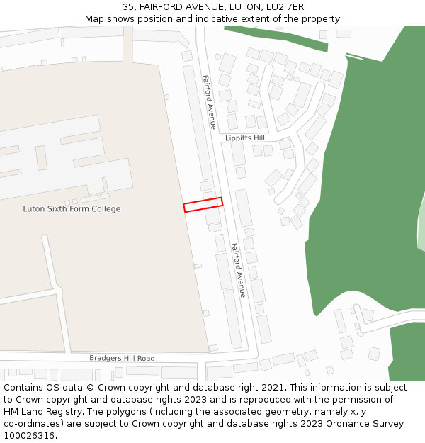 35, FAIRFORD AVENUE, LUTON, LU2 7ER: Location map and indicative extent of plot