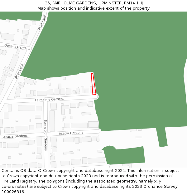 35, FAIRHOLME GARDENS, UPMINSTER, RM14 1HJ: Location map and indicative extent of plot
