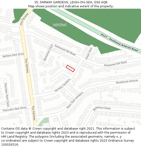 35, FAIRWAY GARDENS, LEIGH-ON-SEA, SS9 4QB: Location map and indicative extent of plot