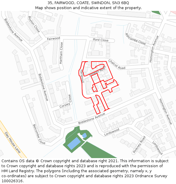 35, FAIRWOOD, COATE, SWINDON, SN3 6BQ: Location map and indicative extent of plot