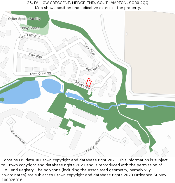 35, FALLOW CRESCENT, HEDGE END, SOUTHAMPTON, SO30 2QQ: Location map and indicative extent of plot