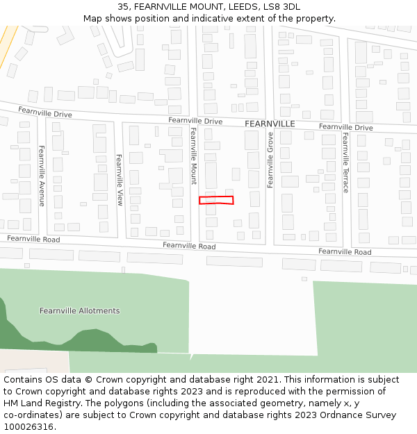 35, FEARNVILLE MOUNT, LEEDS, LS8 3DL: Location map and indicative extent of plot