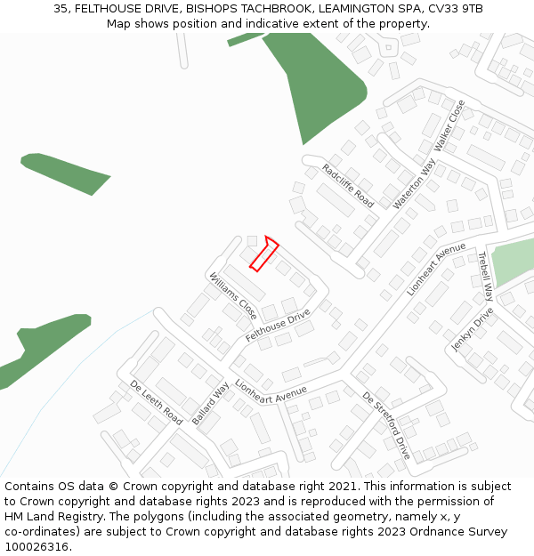 35, FELTHOUSE DRIVE, BISHOPS TACHBROOK, LEAMINGTON SPA, CV33 9TB: Location map and indicative extent of plot