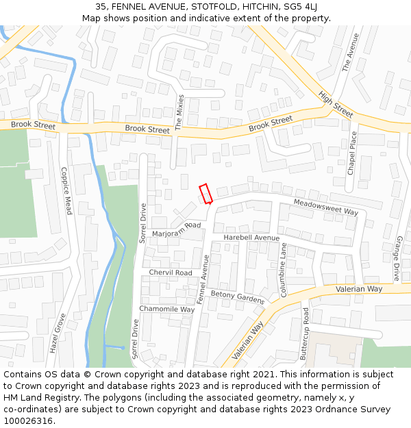 35, FENNEL AVENUE, STOTFOLD, HITCHIN, SG5 4LJ: Location map and indicative extent of plot