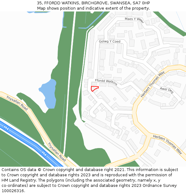 35, FFORDD WATKINS, BIRCHGROVE, SWANSEA, SA7 0HP: Location map and indicative extent of plot