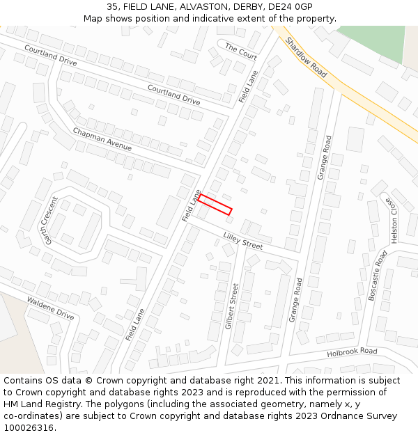 35, FIELD LANE, ALVASTON, DERBY, DE24 0GP: Location map and indicative extent of plot