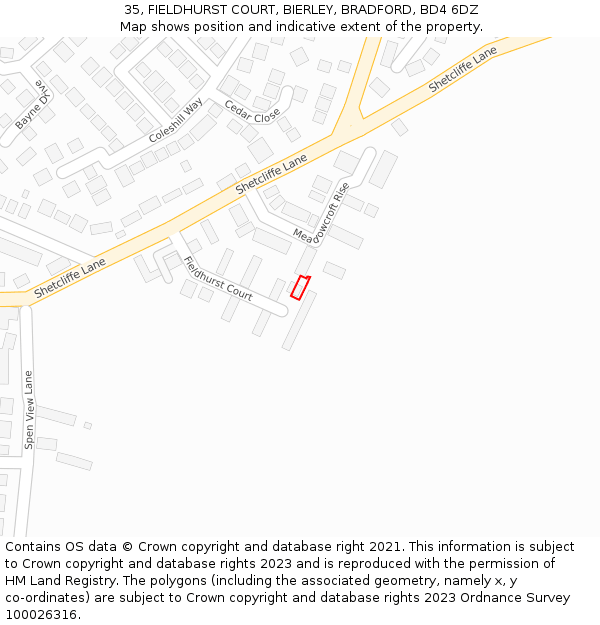 35, FIELDHURST COURT, BIERLEY, BRADFORD, BD4 6DZ: Location map and indicative extent of plot