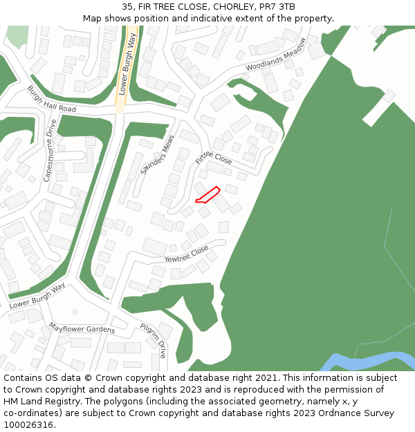 35, FIR TREE CLOSE, CHORLEY, PR7 3TB: Location map and indicative extent of plot