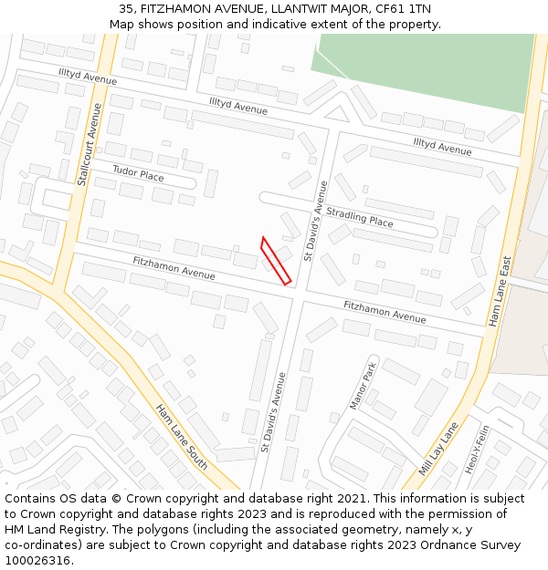35, FITZHAMON AVENUE, LLANTWIT MAJOR, CF61 1TN: Location map and indicative extent of plot
