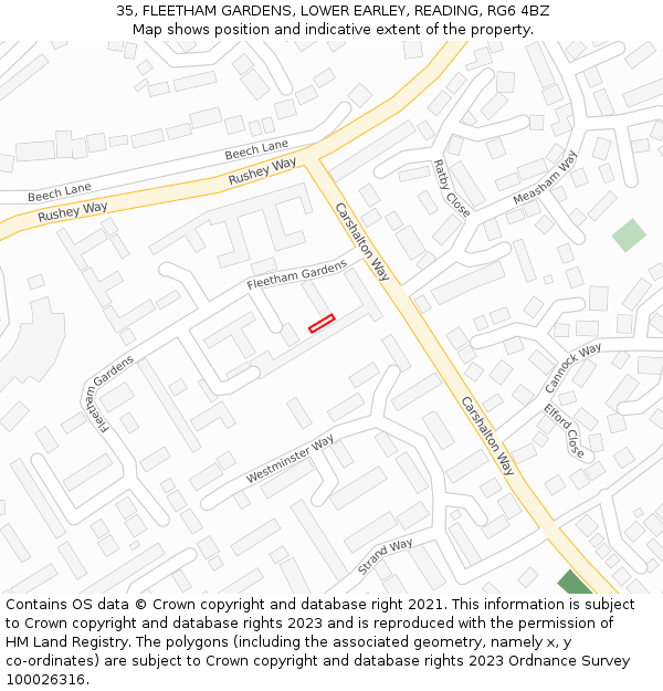 35, FLEETHAM GARDENS, LOWER EARLEY, READING, RG6 4BZ: Location map and indicative extent of plot
