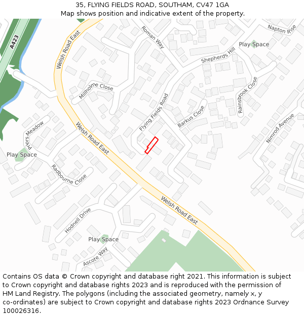 35, FLYING FIELDS ROAD, SOUTHAM, CV47 1GA: Location map and indicative extent of plot