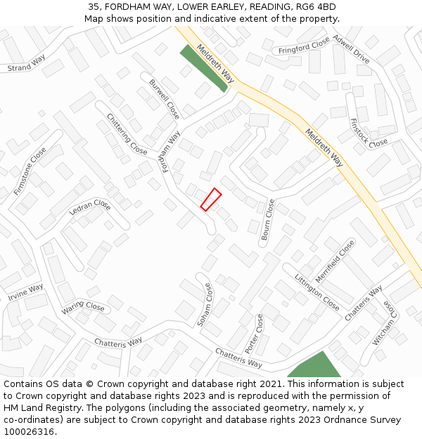 35, FORDHAM WAY, LOWER EARLEY, READING, RG6 4BD: Location map and indicative extent of plot