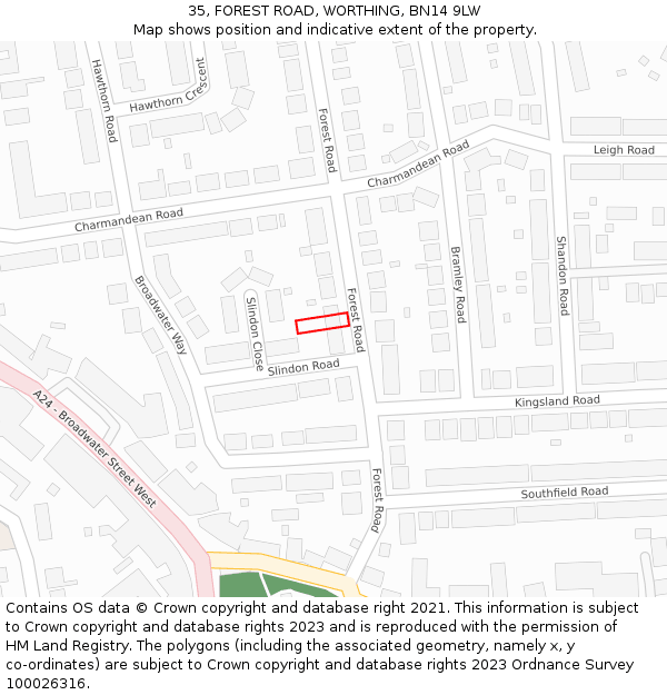 35, FOREST ROAD, WORTHING, BN14 9LW: Location map and indicative extent of plot