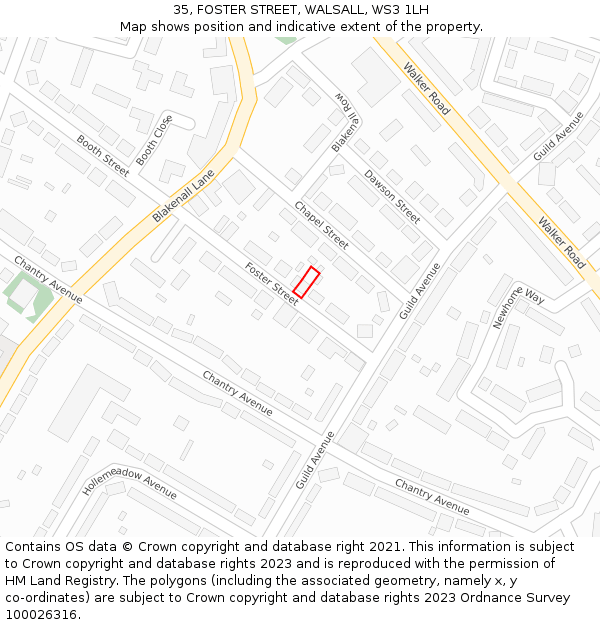 35, FOSTER STREET, WALSALL, WS3 1LH: Location map and indicative extent of plot