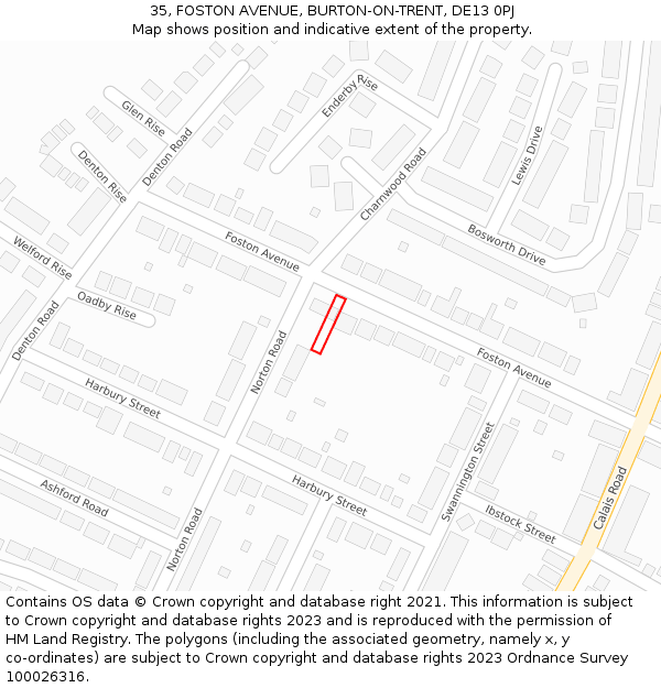35, FOSTON AVENUE, BURTON-ON-TRENT, DE13 0PJ: Location map and indicative extent of plot
