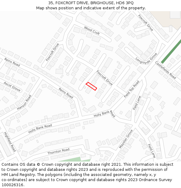 35, FOXCROFT DRIVE, BRIGHOUSE, HD6 3PQ: Location map and indicative extent of plot