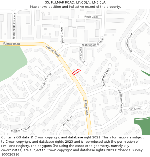 35, FULMAR ROAD, LINCOLN, LN6 0LA: Location map and indicative extent of plot