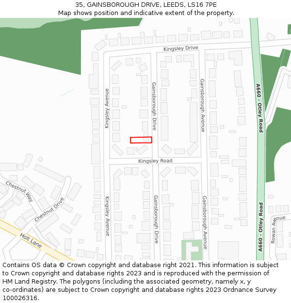 35, GAINSBOROUGH DRIVE, LEEDS, LS16 7PE: Location map and indicative extent of plot