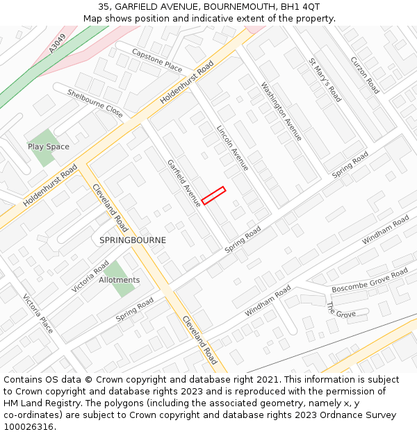 35, GARFIELD AVENUE, BOURNEMOUTH, BH1 4QT: Location map and indicative extent of plot