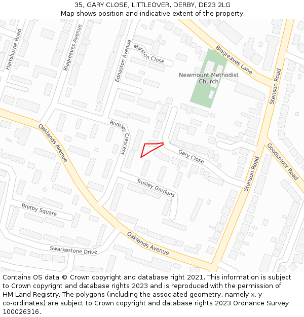 35, GARY CLOSE, LITTLEOVER, DERBY, DE23 2LG: Location map and indicative extent of plot