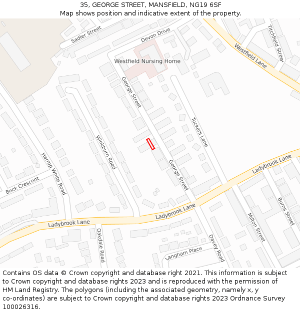 35, GEORGE STREET, MANSFIELD, NG19 6SF: Location map and indicative extent of plot