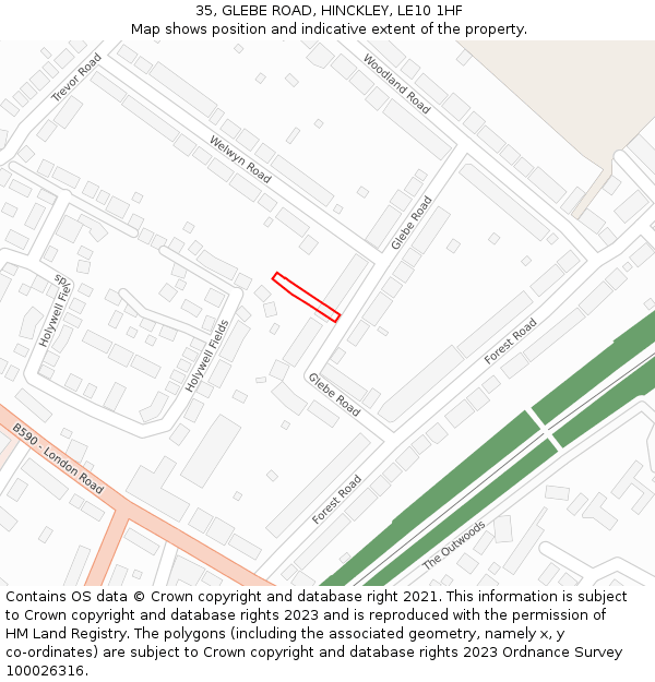 35, GLEBE ROAD, HINCKLEY, LE10 1HF: Location map and indicative extent of plot