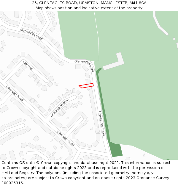 35, GLENEAGLES ROAD, URMSTON, MANCHESTER, M41 8SA: Location map and indicative extent of plot