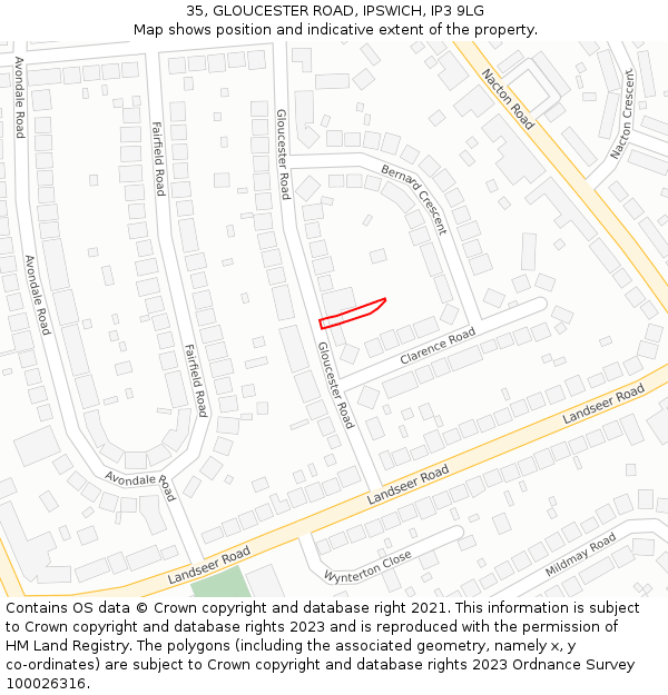 35, GLOUCESTER ROAD, IPSWICH, IP3 9LG: Location map and indicative extent of plot