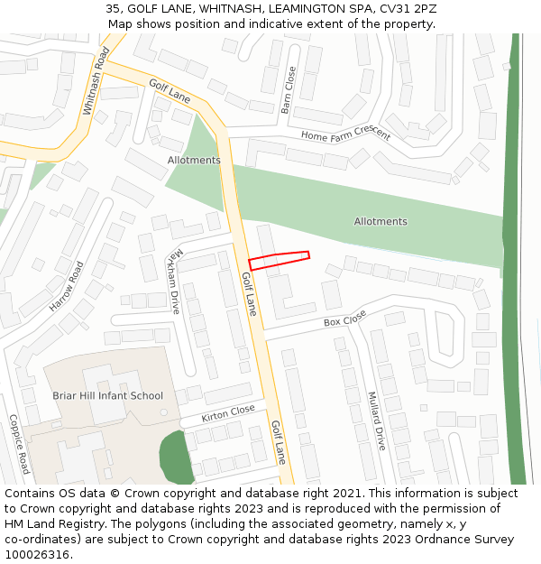 35, GOLF LANE, WHITNASH, LEAMINGTON SPA, CV31 2PZ: Location map and indicative extent of plot