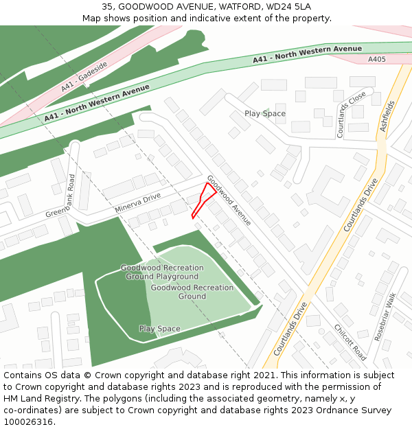 35, GOODWOOD AVENUE, WATFORD, WD24 5LA: Location map and indicative extent of plot