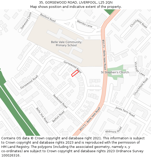 35, GORSEWOOD ROAD, LIVERPOOL, L25 2QN: Location map and indicative extent of plot