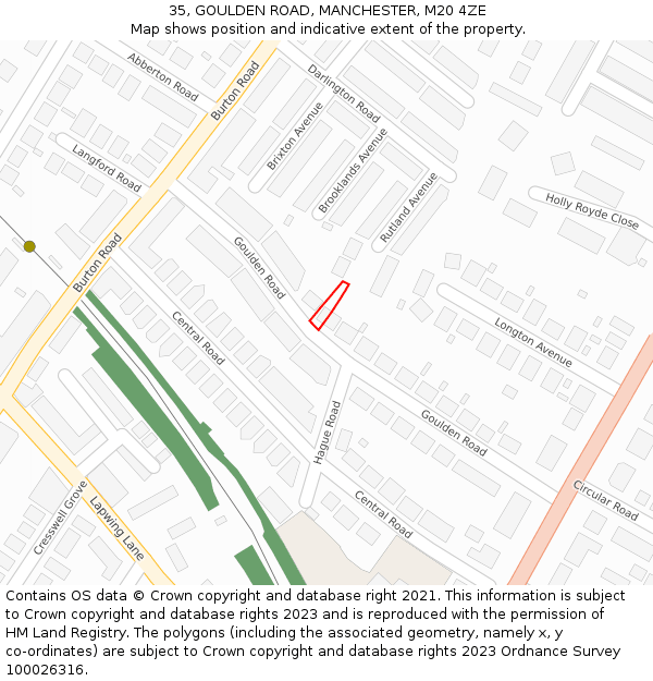 35, GOULDEN ROAD, MANCHESTER, M20 4ZE: Location map and indicative extent of plot