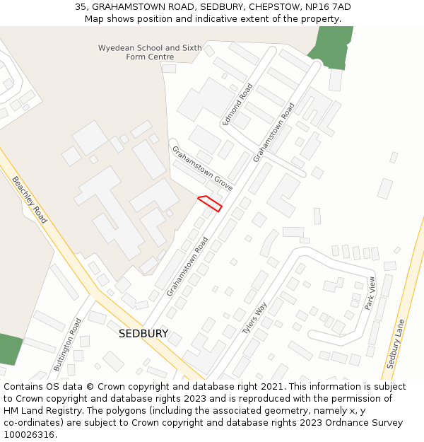 35, GRAHAMSTOWN ROAD, SEDBURY, CHEPSTOW, NP16 7AD: Location map and indicative extent of plot
