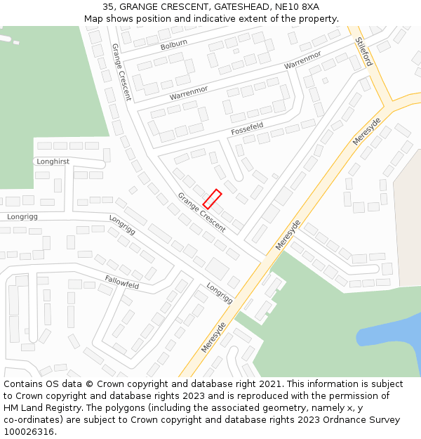 35, GRANGE CRESCENT, GATESHEAD, NE10 8XA: Location map and indicative extent of plot