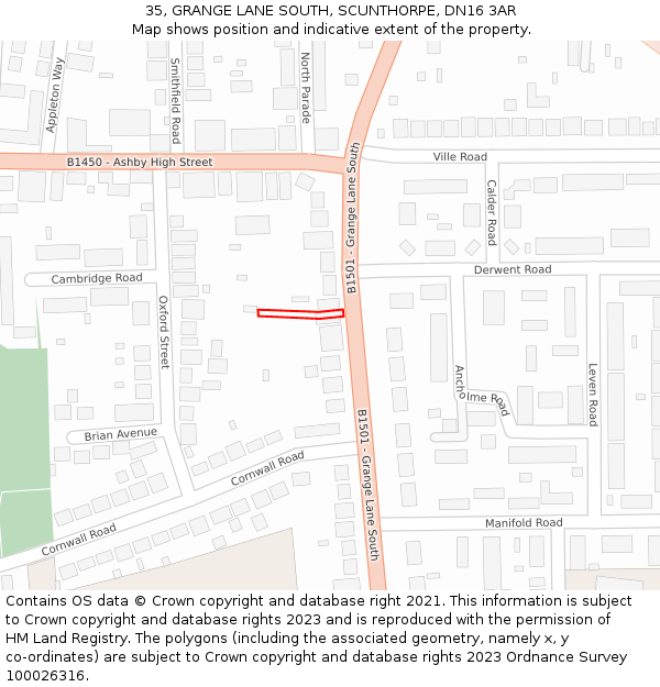 35, GRANGE LANE SOUTH, SCUNTHORPE, DN16 3AR: Location map and indicative extent of plot