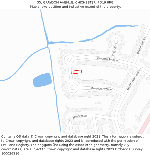 35, GRAYDON AVENUE, CHICHESTER, PO19 8RG: Location map and indicative extent of plot