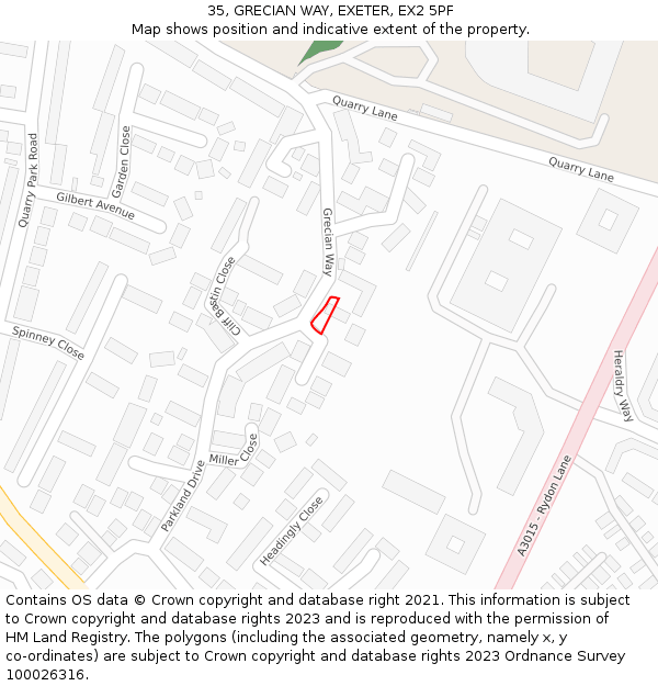 35, GRECIAN WAY, EXETER, EX2 5PF: Location map and indicative extent of plot
