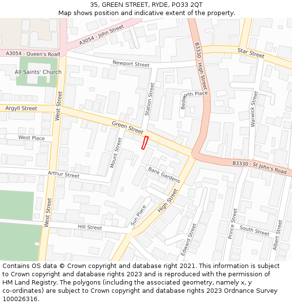 35, GREEN STREET, RYDE, PO33 2QT: Location map and indicative extent of plot