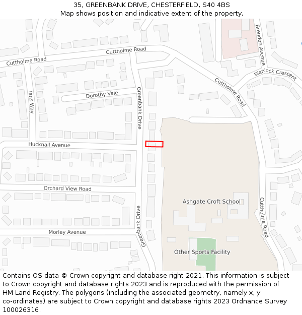 35, GREENBANK DRIVE, CHESTERFIELD, S40 4BS: Location map and indicative extent of plot