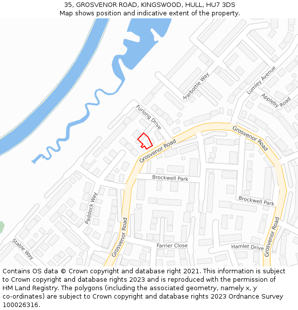 35, GROSVENOR ROAD, KINGSWOOD, HULL, HU7 3DS: Location map and indicative extent of plot