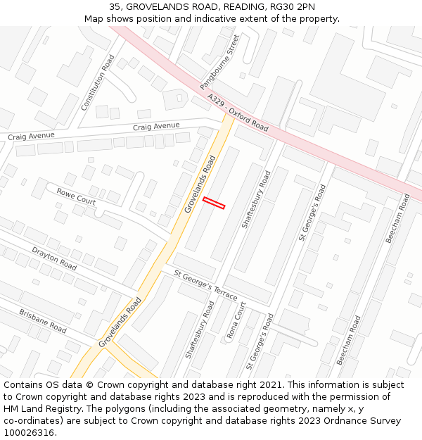 35, GROVELANDS ROAD, READING, RG30 2PN: Location map and indicative extent of plot