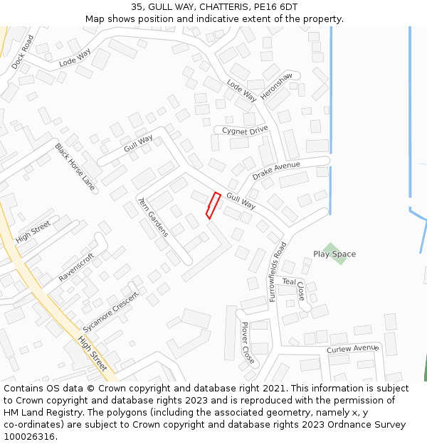 35, GULL WAY, CHATTERIS, PE16 6DT: Location map and indicative extent of plot